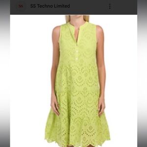 Civico 51 Womens Shirt Dress M  Green Tiered Eyelet Beachy Made in Italy Boho